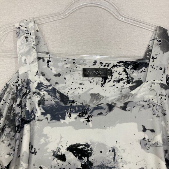 Sympli size 16 Black White Artsy Cold Shoulder Stretch Knit Tunic Comfy - Picture 3 of 10